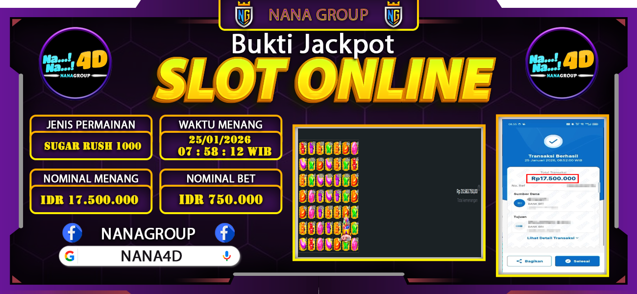 Bukti Kemenangan Besar Dibayar lunas Member NANA4D RP 17.500.000, 25 Januari 2026